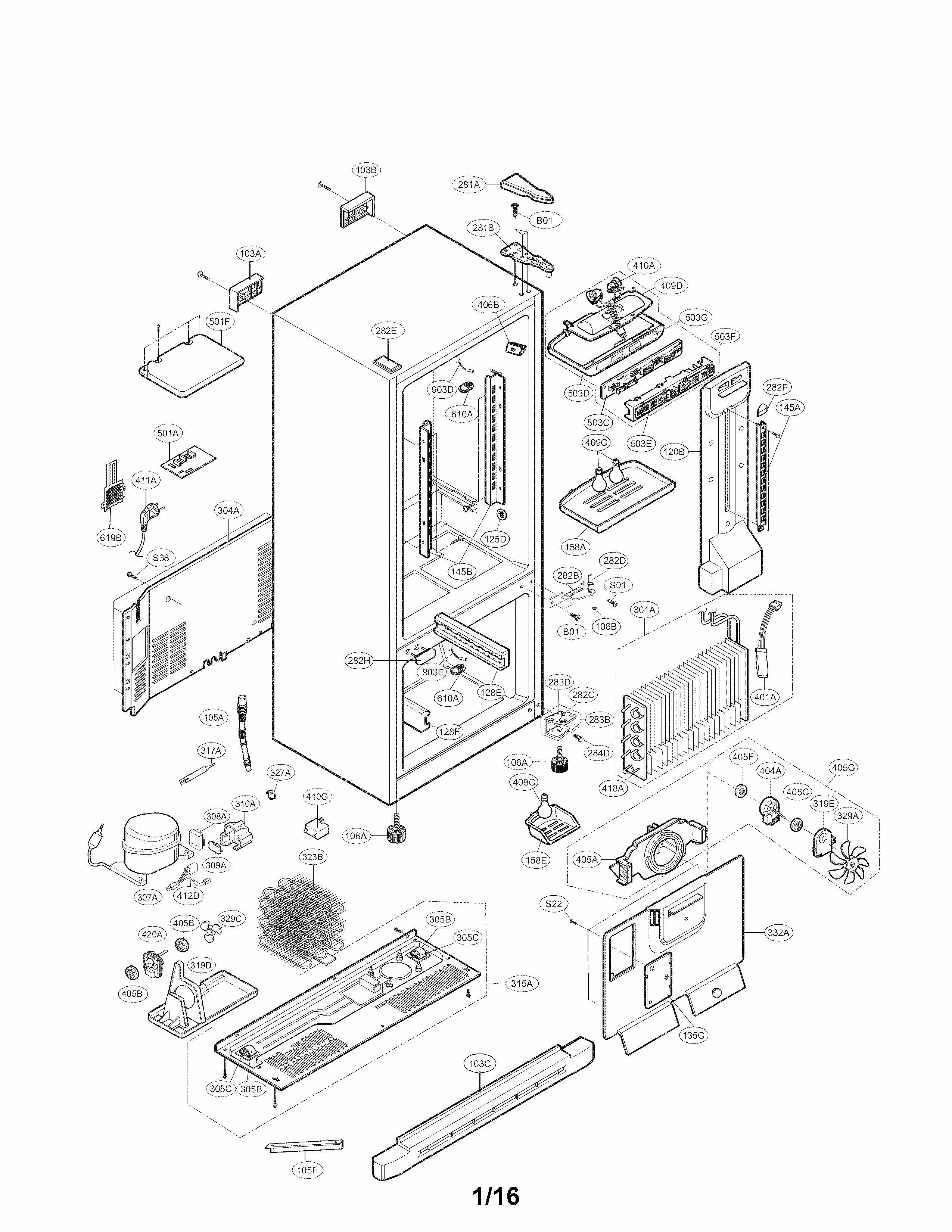Case Parts Diagram and Parts List for 79578272901  Kenmore Refrigerator