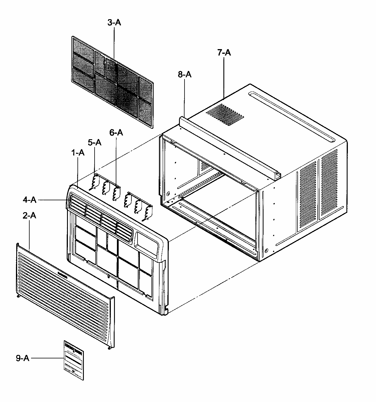 Cabinet/front Grille Assy Diagram and Parts List for 58075180700  Kenmore Air Conditioner