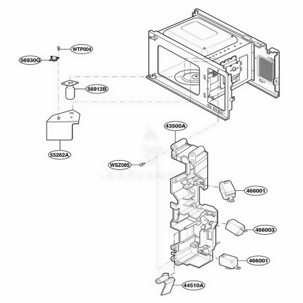 Latch Board Parts Diagram and Parts List for JES739WJ CW1EGEU LG Range