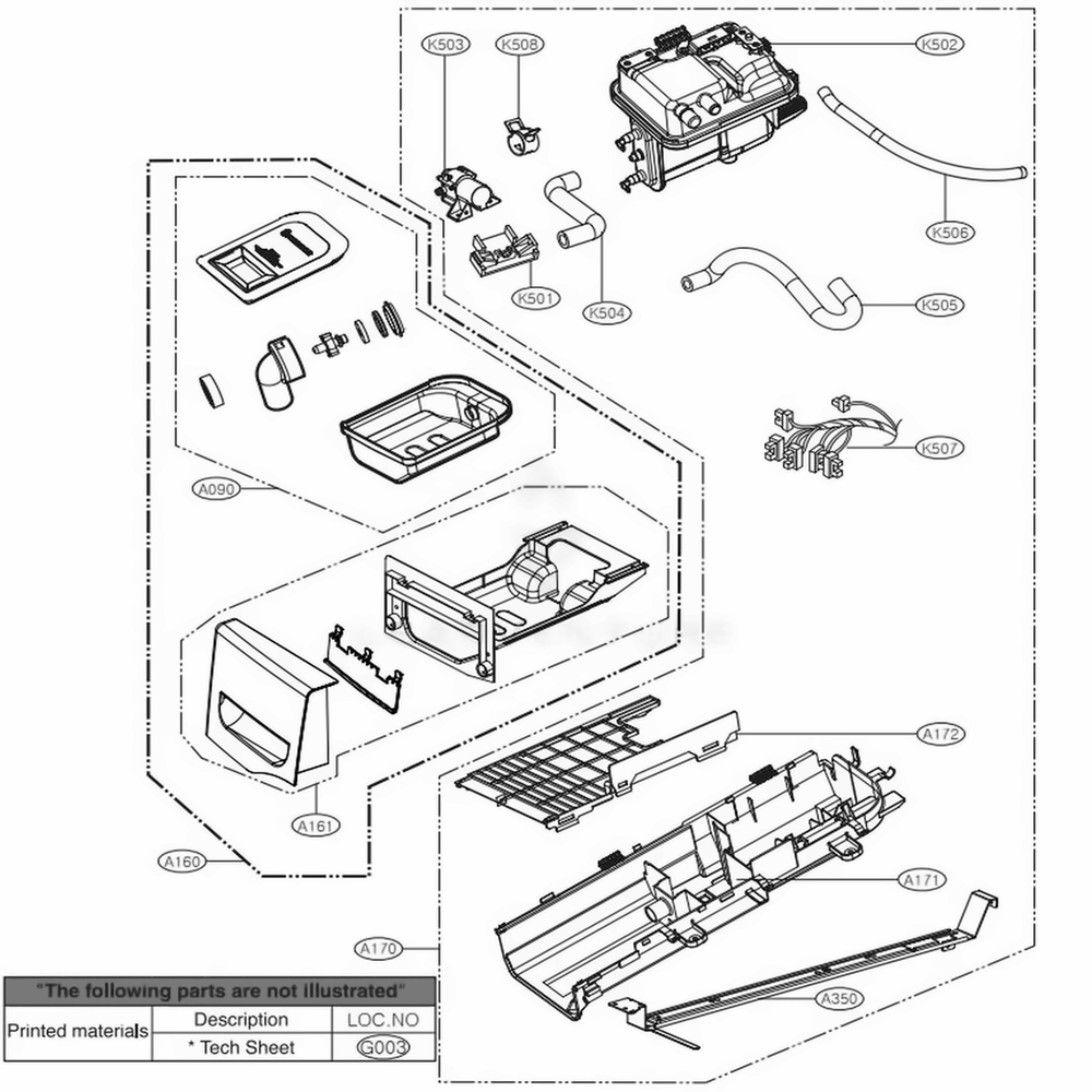 Panel Drawer Assembly And Guide Assembly Diagram and Parts List for DLEX3250R ACREEUS LG Dryer