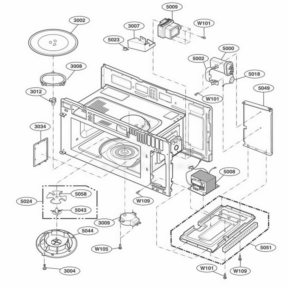 Interior Parts 1 Diagram and Parts List for MMV4205AAB ABKEMTG LG Range
