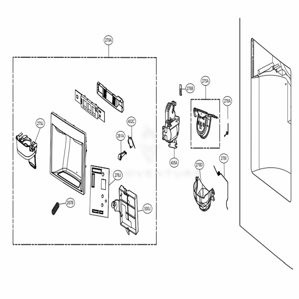 Dispenser Parts Diagram and Parts List for 73165 ANSCSE1 LG Refrigerator