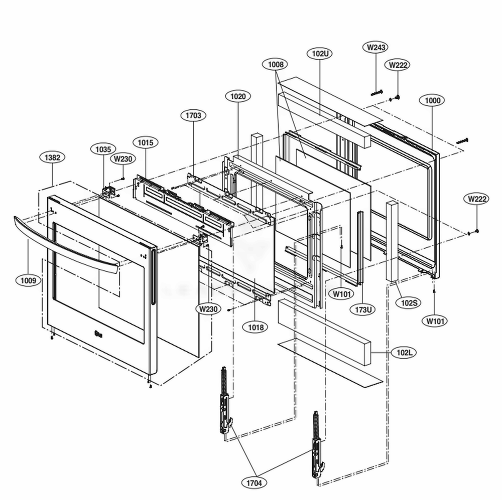 Door Parts Diagram and Parts List for LSE4613BD ABDLLGA LG Range