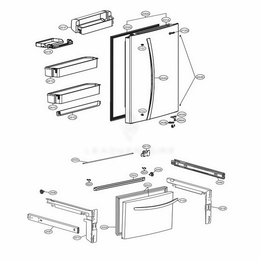 Door Parts Diagram and Parts List for LDCS24223W ASWCNA0 LG Refrigerator