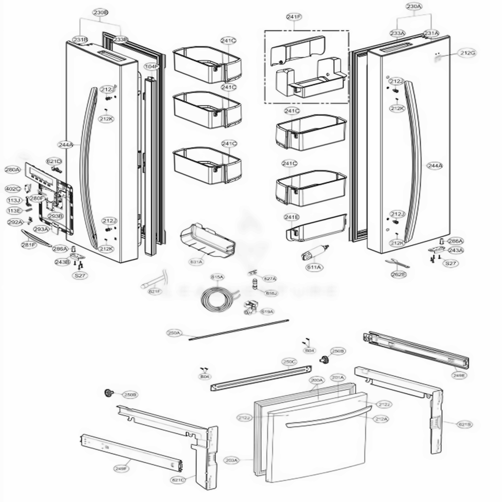 Door Parts Diagram and Parts List for LFD22786ST ASTCNA1 LG Refrigerator
