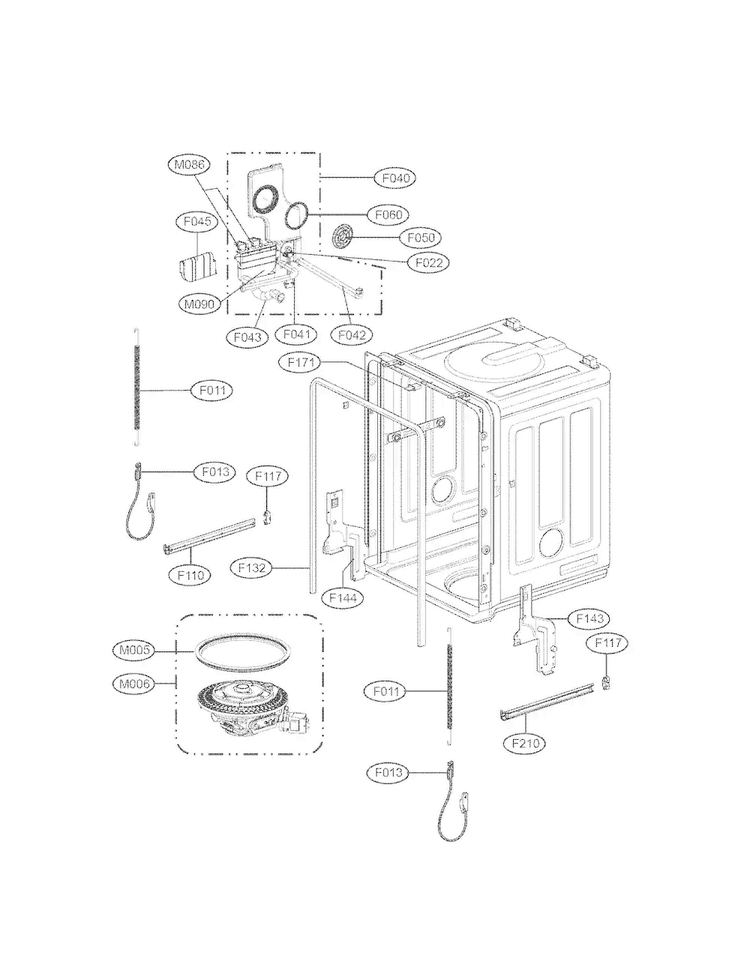 Tub Assembly Parts Diagram and Parts List for LDS5040BB  LG Dishwasher