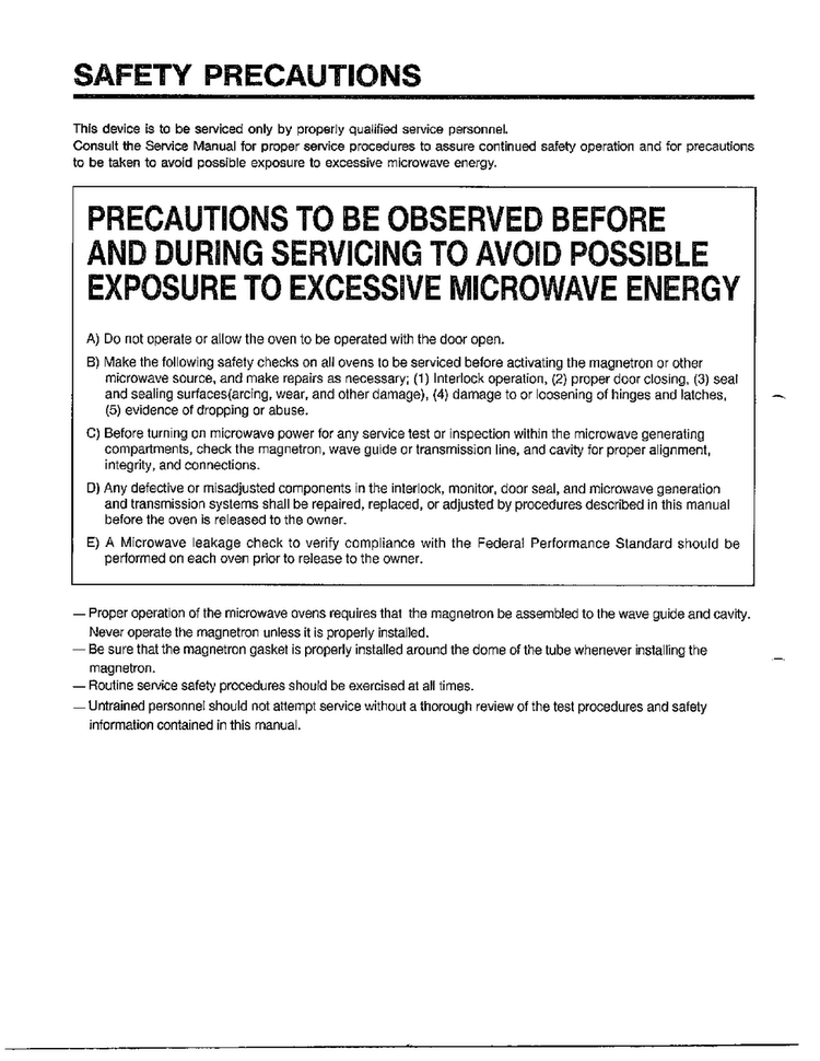 Safety Precautions Diagram and Parts List for MA-844M  LG Microwave