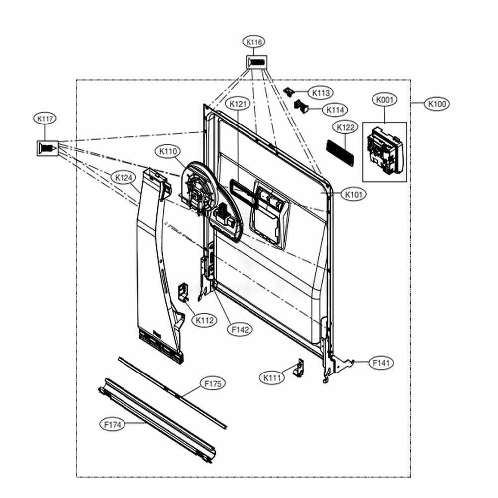 Door Liner Assembly Diagram and Parts List for LDPN6761T ASTEEUS LG Dishwasher