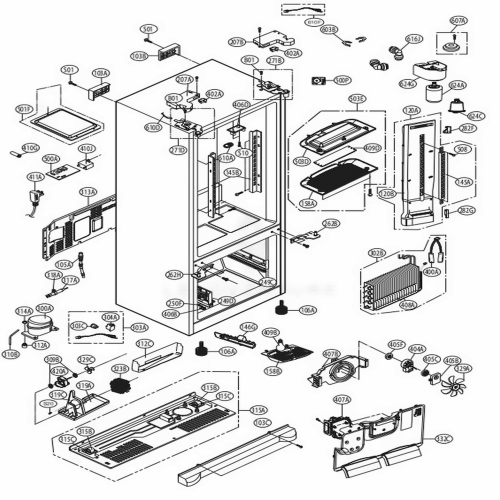 Case Parts Diagram and Parts List for LFX25974ST ASTCNA4 LG Refrigerator