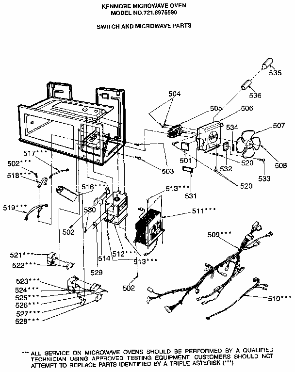 Magnetron And Air Flow Diagram and Parts List for 7218975590  Kenmore Microwave