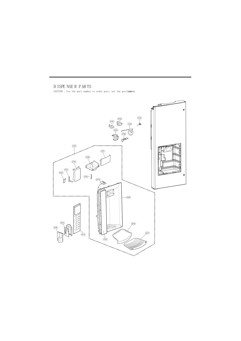 Dispenser Par Ts Diagram and Parts List for GC-L258VQXD ASWCNA6 LG Refrigerator