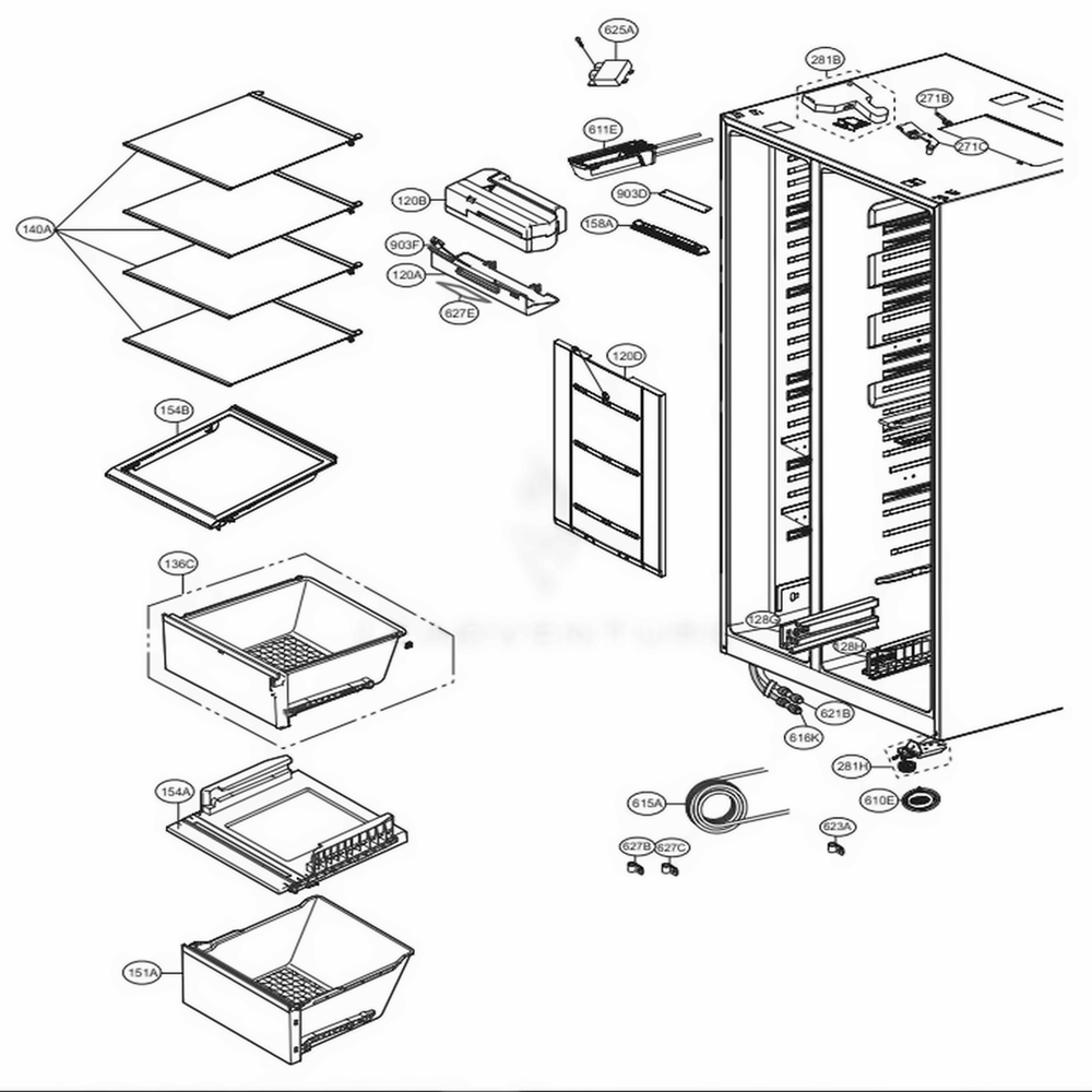 Refrigerator Compartment Diagram and Parts List for LSXS26366S ASTCNA6 LG Refrigerator