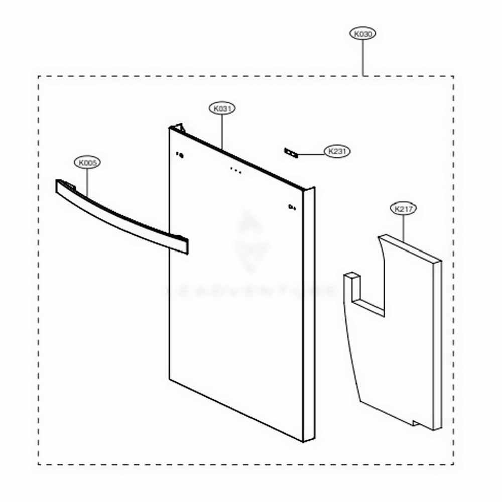 Front Cover Assembly Diagram and Parts List for 14305 ASSESEU LG Dishwasher