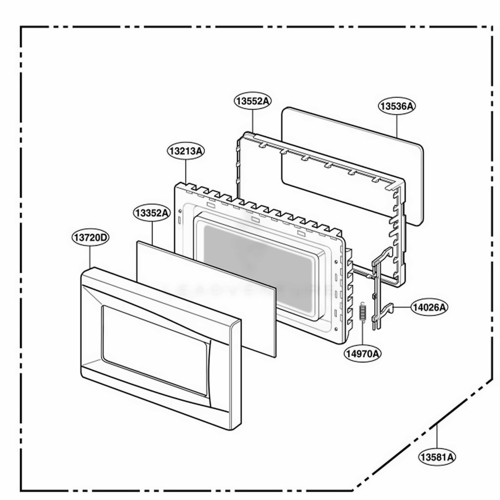 Door Parts Diagram and Parts List for GT4175SPT CB6EWRP LG Microwave