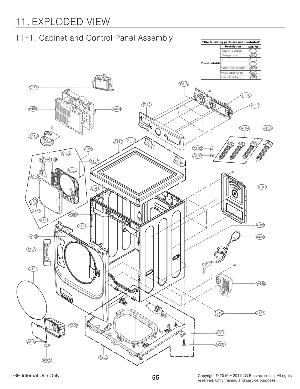 Cabinet And Control Panel Assembly Diagram and Parts List for WM8980HVA ASSEEUS LG Washer