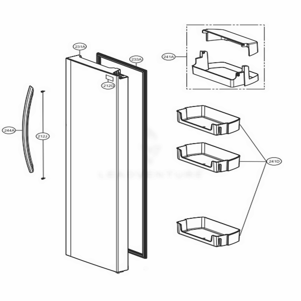Refrigerator Door Diagram and Parts List for LSXC22436S ASTCNA0 LG Refrigerator