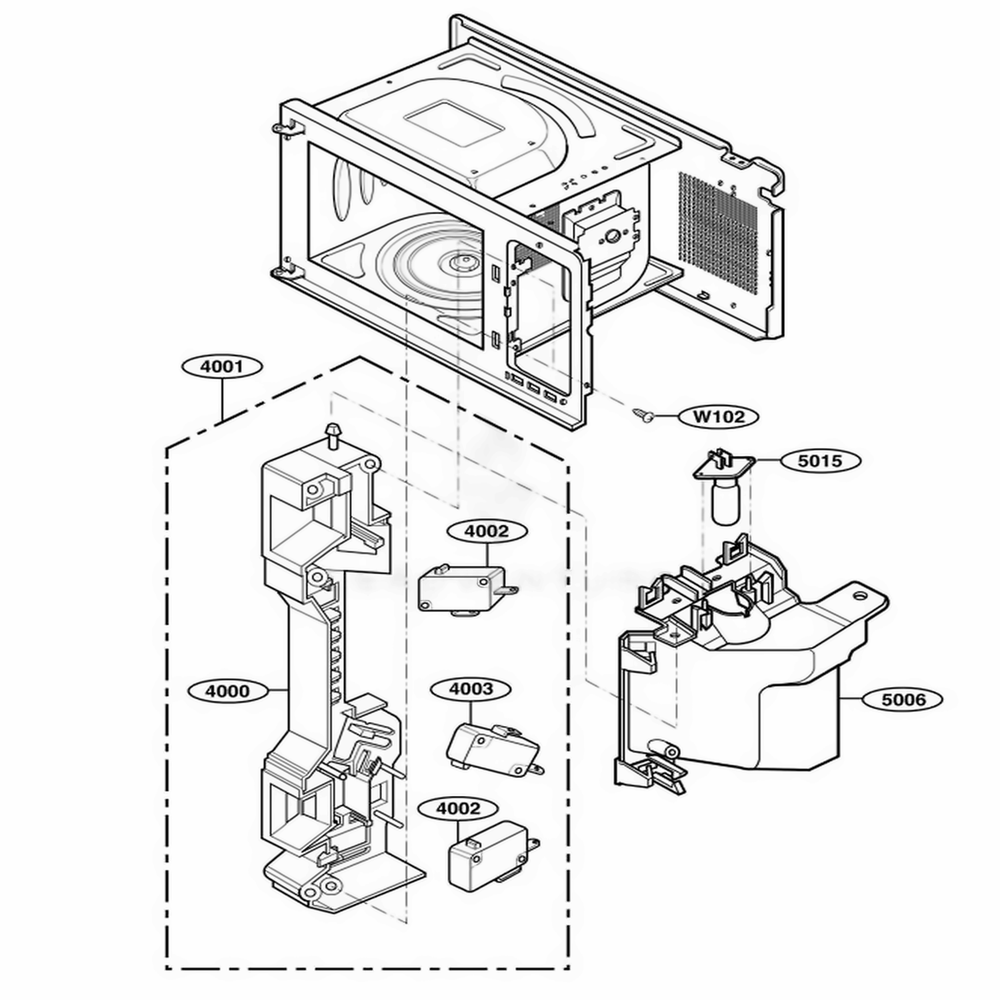 Latch Board Parts Diagram and Parts List for 63999 ABKESEA LG Wall Oven