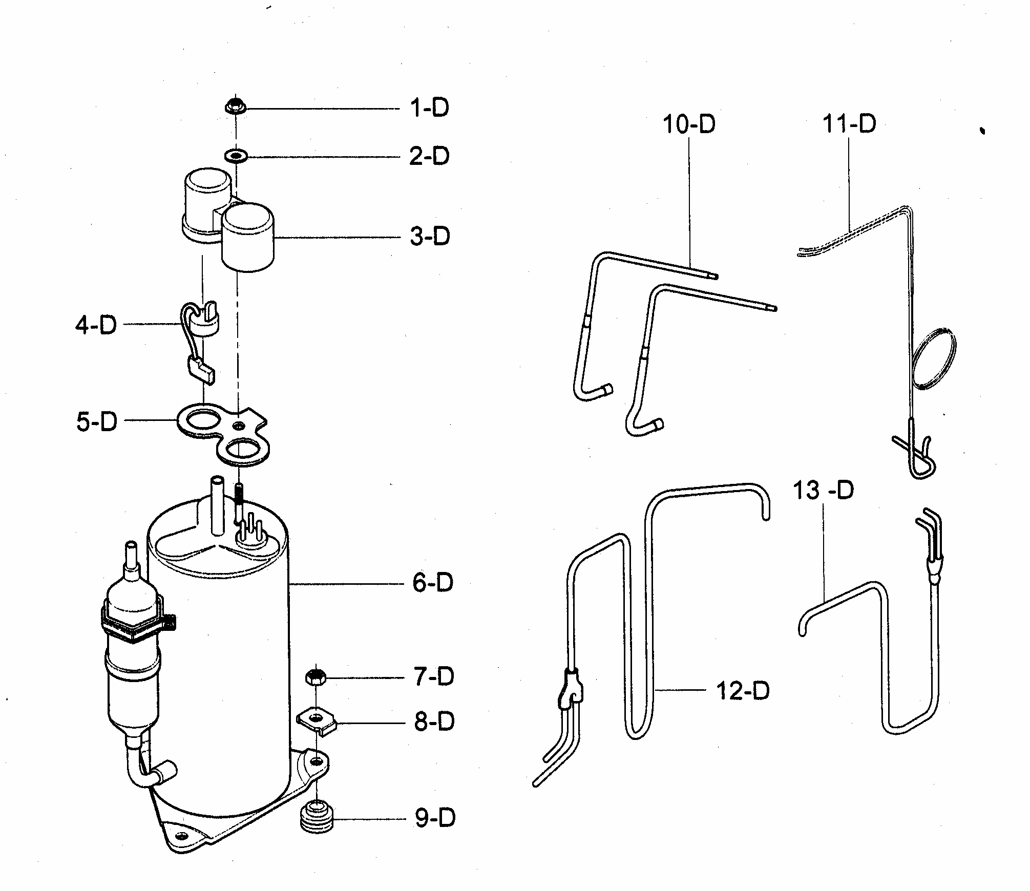 Compressor Diagram and Parts List for 58072127200  Kenmore Air Conditioner