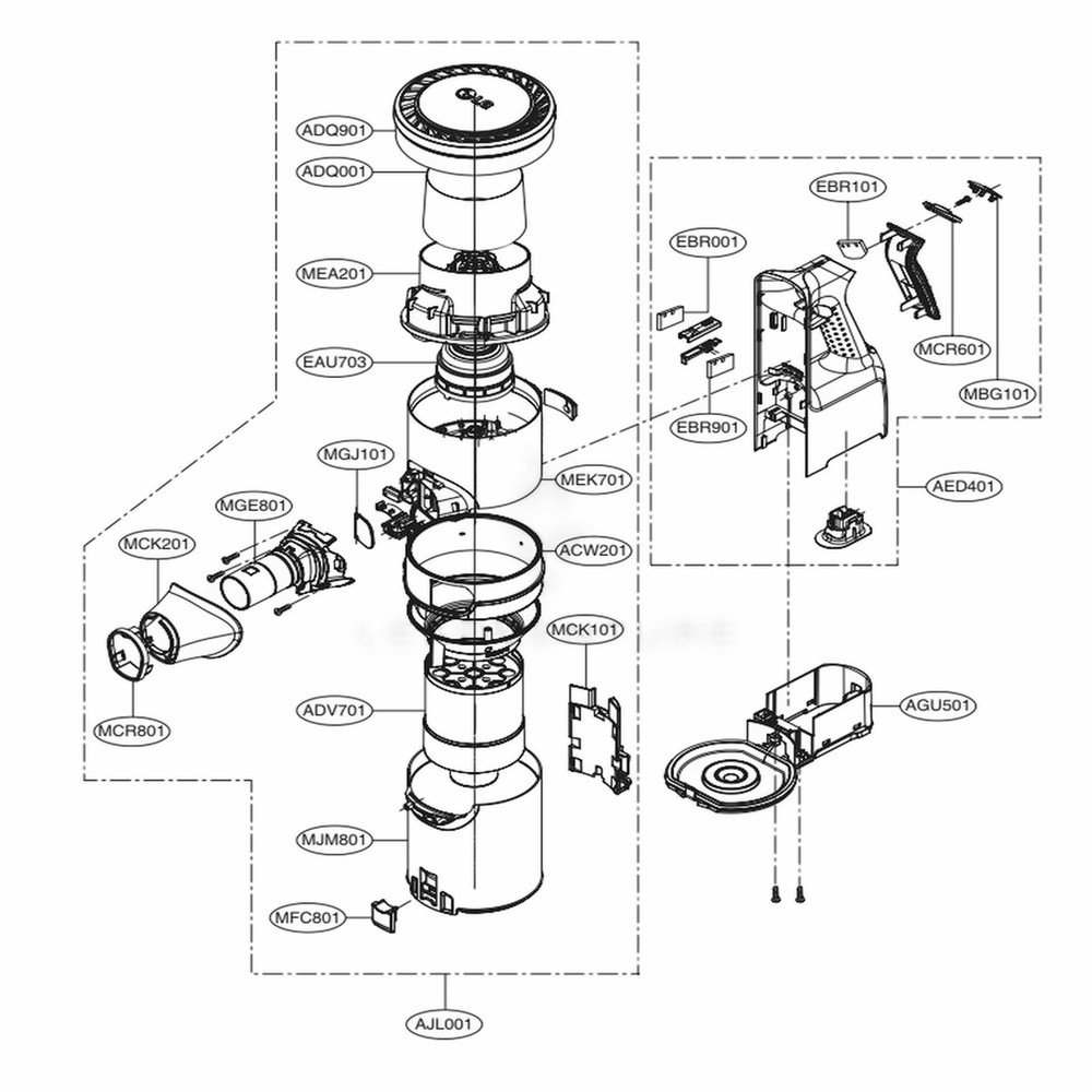Handle Assembly Diagram and Parts List for A906SM AFSELGA LG Upright Vacuum