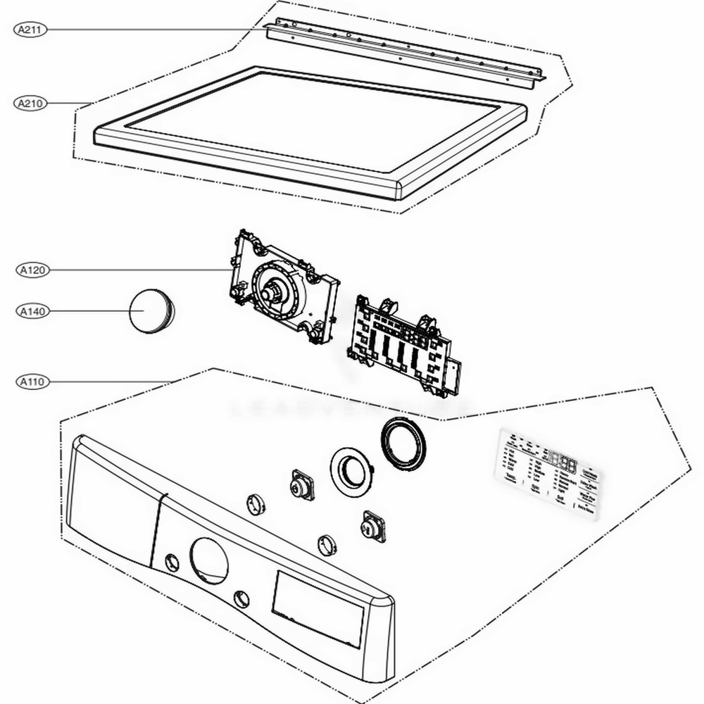 Control Panel And Plate Assembly Diagram and Parts List for DLE3500W ABWEEUS LG Dryer