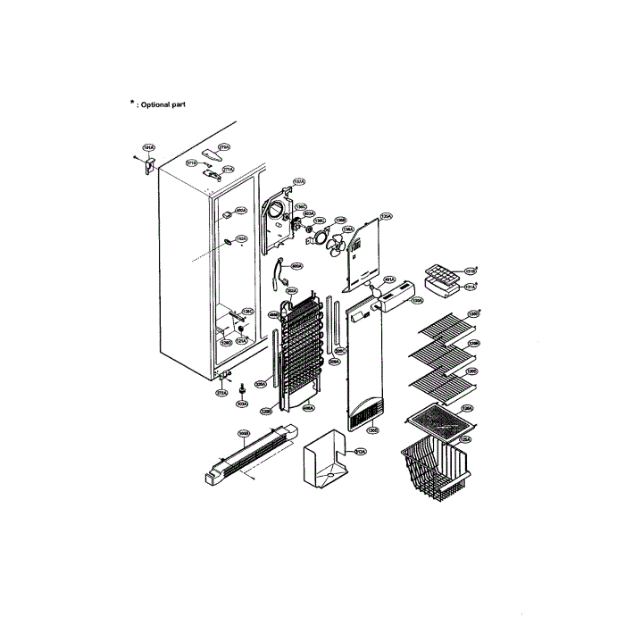 Freezer Compartment Diagram and Parts List for LRSPC2331T  LG Refrigerator