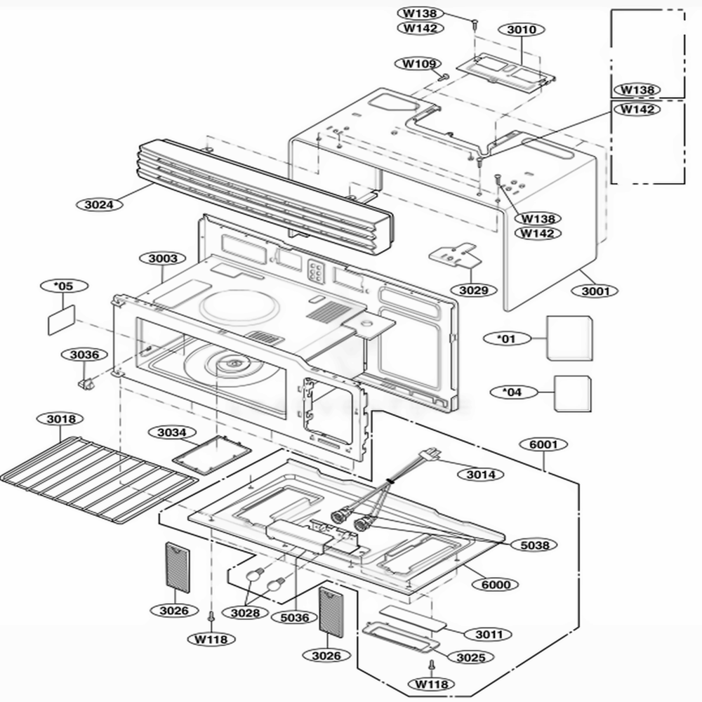Oven Cavity Parts Diagram and Parts List for 62649 ABKESEA LG Range