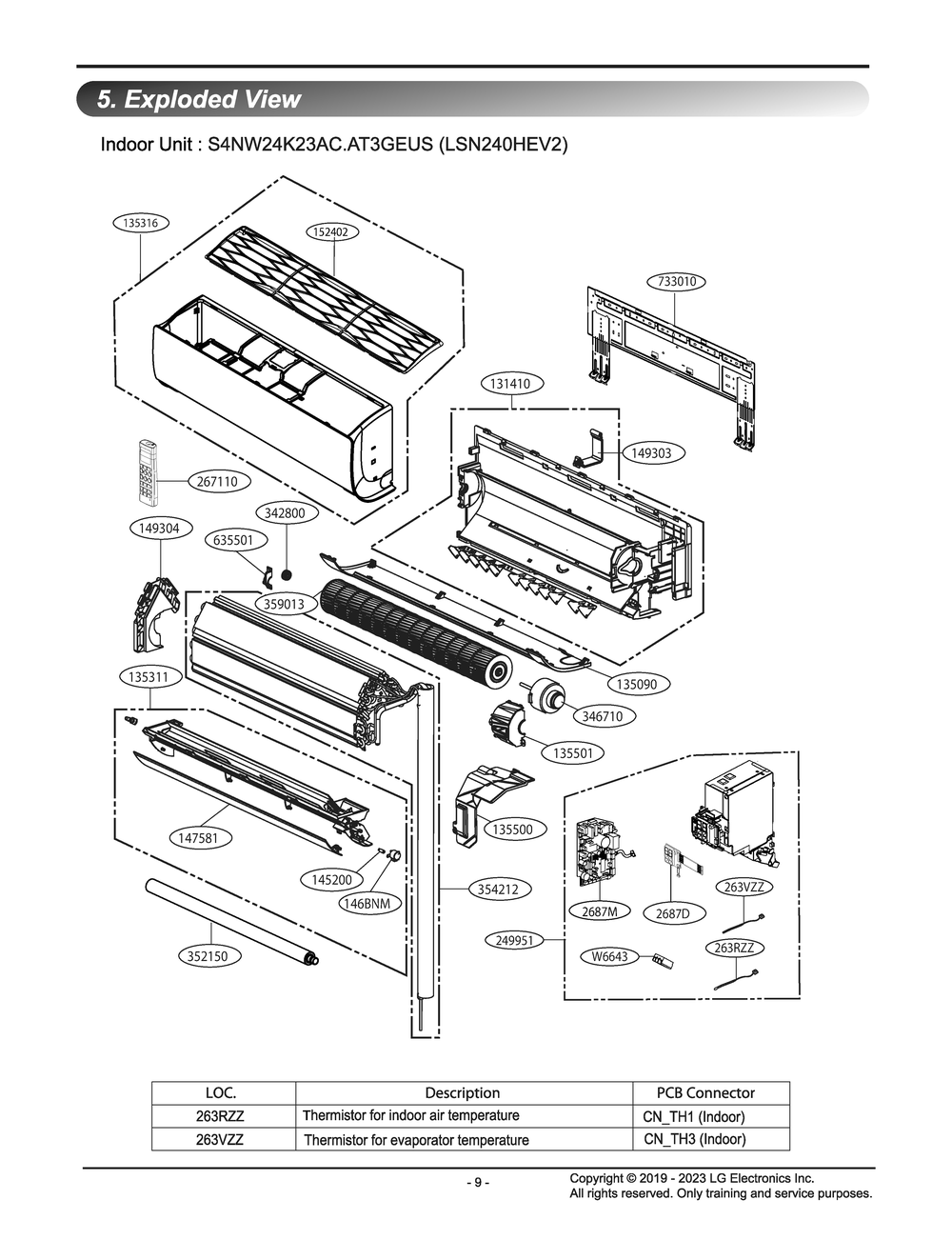 Indoor Unit Diagram and Parts List for S4NW24K23AC AT3GEUS LG Air Conditioner