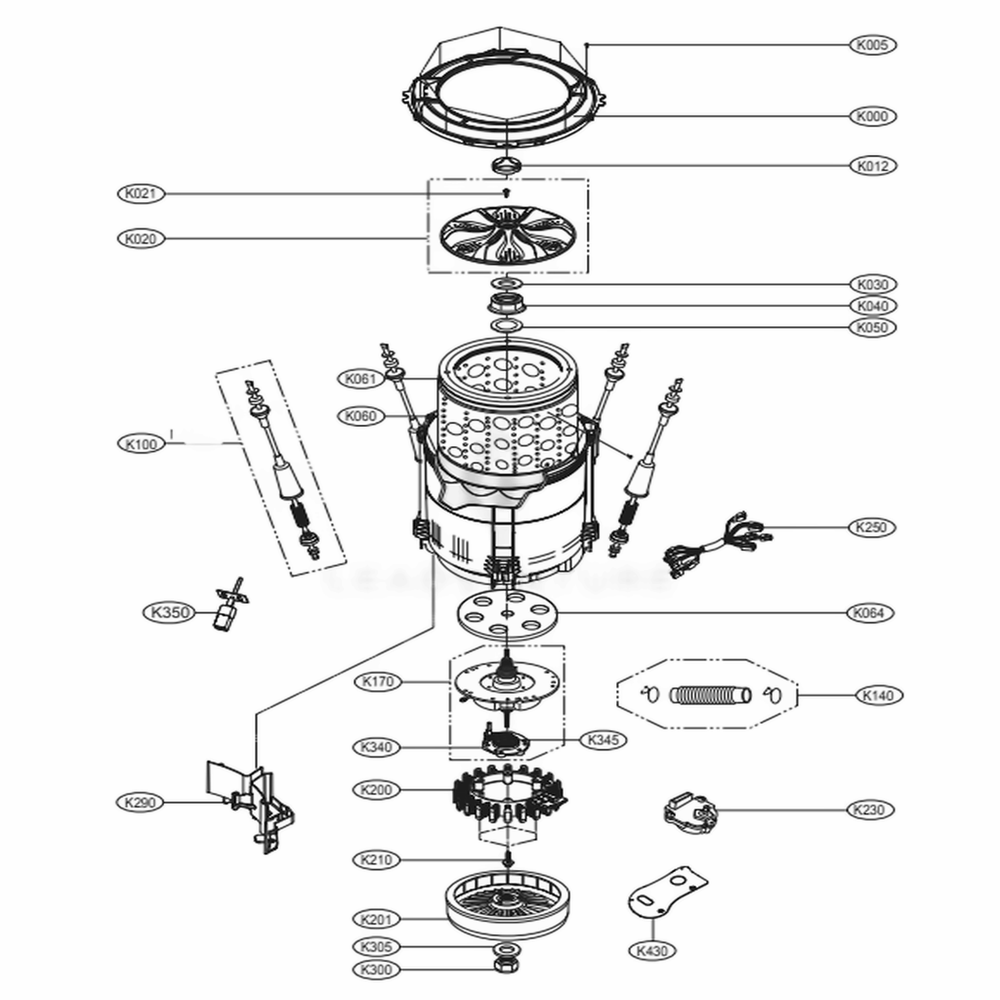 Tub Assembly Diagram and Parts List for WT5075CW ABWEEUS LG Washer