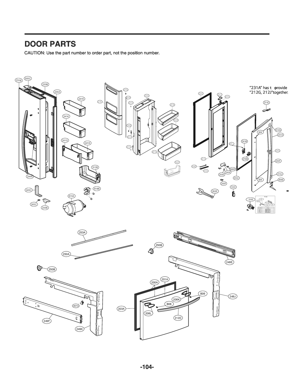 Door Parts Diagram and Parts List for GR-X268NSSM ASTCNA4 LG Refrigerator