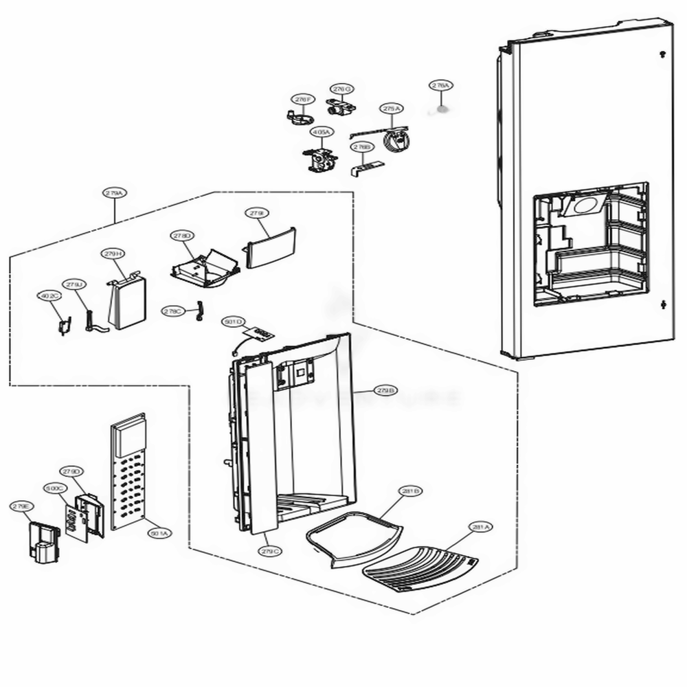 Dispenser Parts Diagram and Parts List for LFX25974SW ASWCNA4 LG Refrigerator