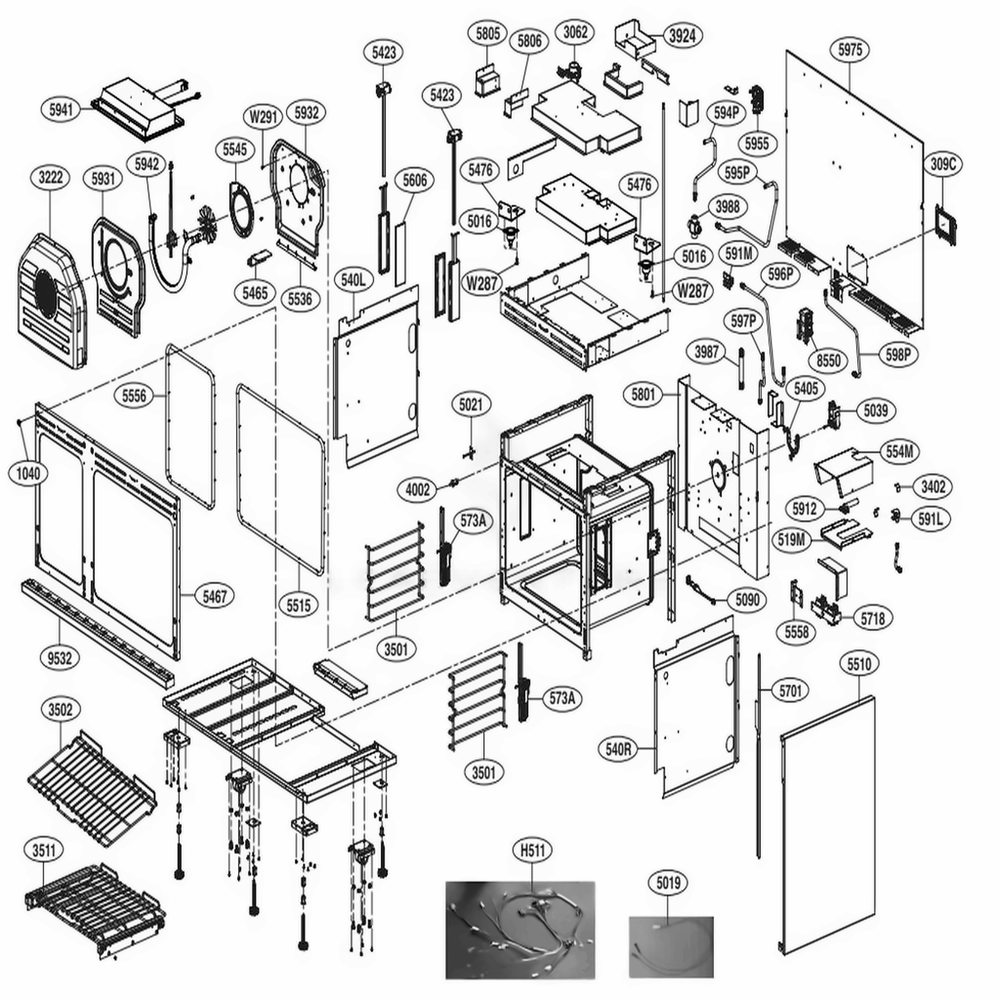 30-Inch Cavity Parts Diagram and Parts List for SKSGR480GS ASTESGN LG Range