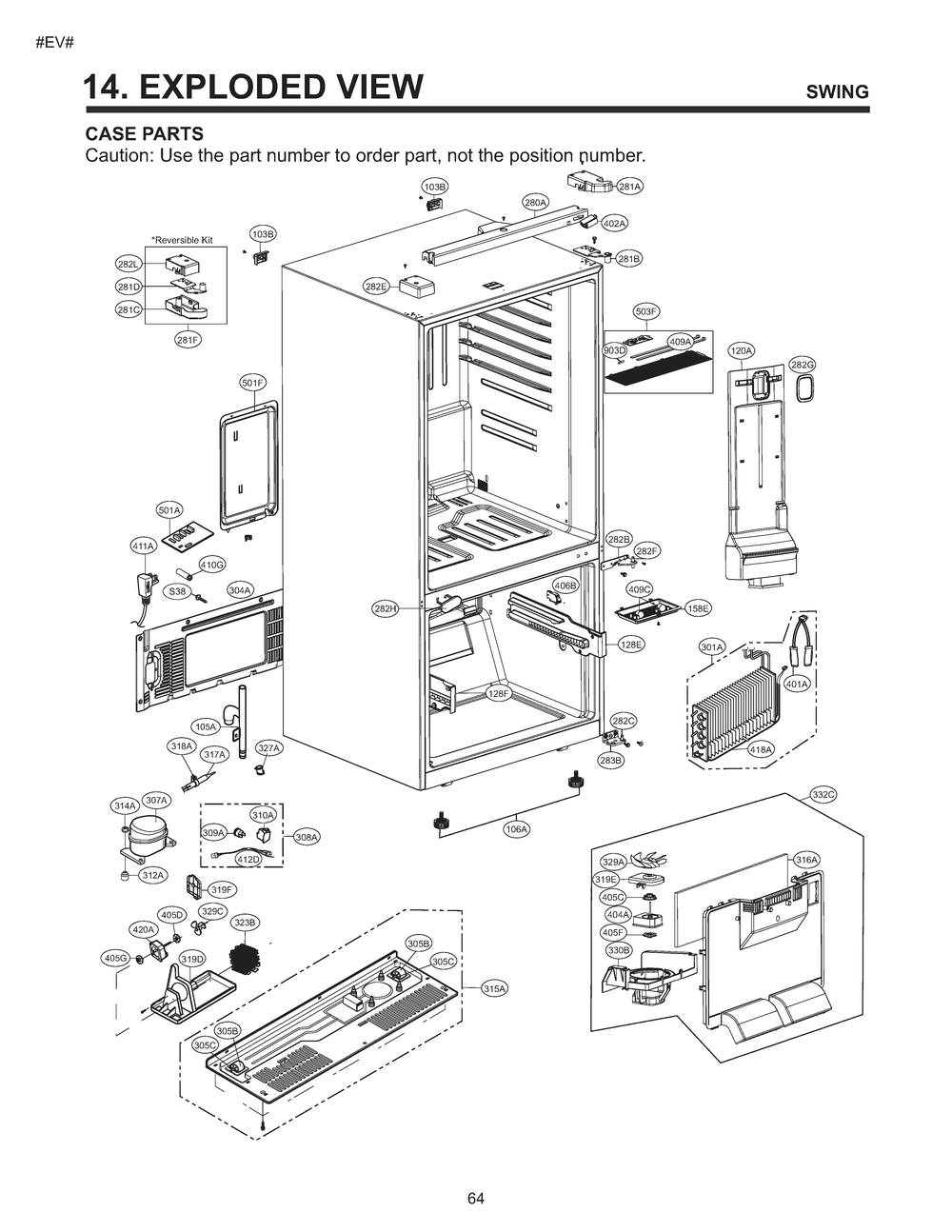 Case Parts Diagram and Parts List for GM-B249QQFL ASWCNA3 LG Refrigerator