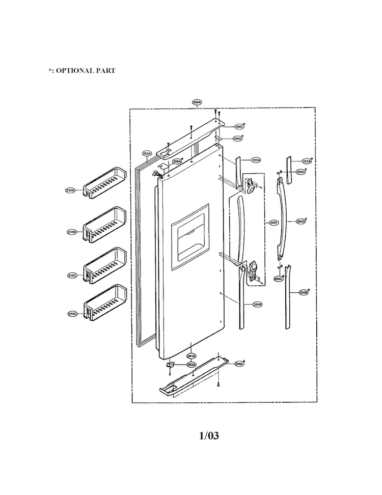 Freezer Door Diagram and Parts List for LRSPC2331NI  LG Refrigerator