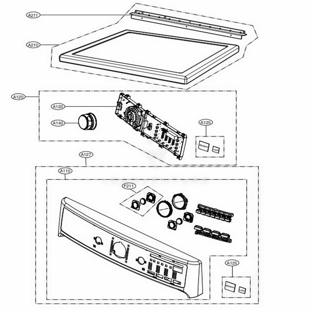 Control Panel And Plate Assembly Diagram and Parts List for 91982 ABWESEU LG Dryer