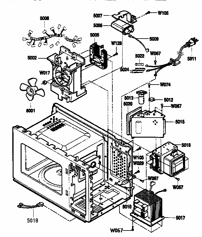 Oven Interior Diagram and Parts List for 7218901391  Kenmore Microwave