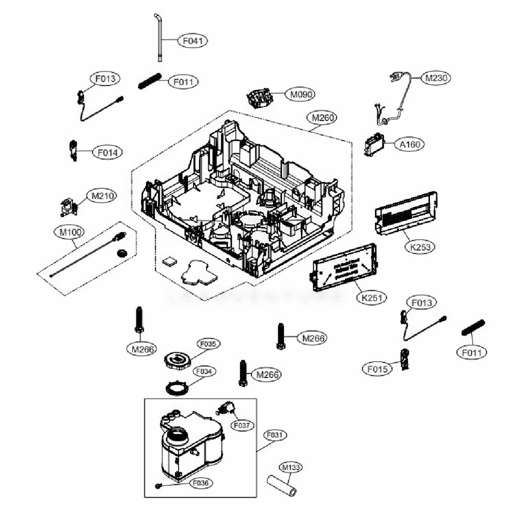 Base Assembly Diagram and Parts List for ADFD5448AT ASTESNA LG Dishwasher