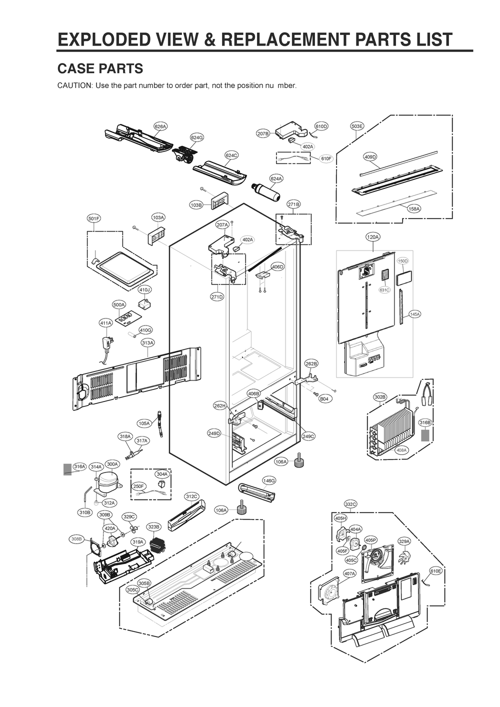 Case Parts Diagram and Parts List for GR-L288NQJM ASWCSE0 LG Refrigerator
