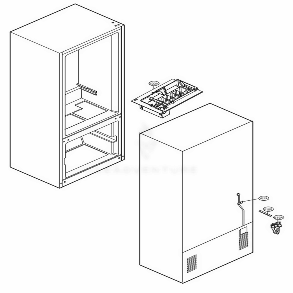 Ice Maker Parts Diagram and Parts List for LFC22770SW ASWCNA3 LG Refrigerator