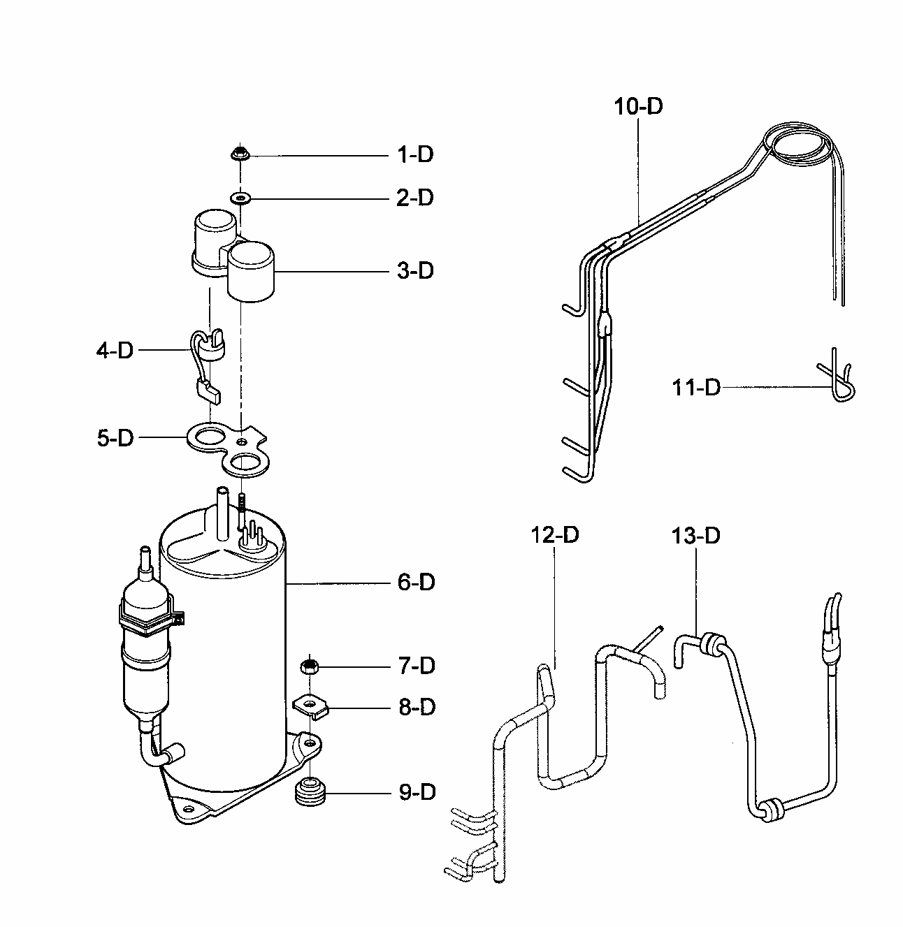 Compressor Parts Diagram and Parts List for 58076105700  Kenmore Air Conditioner