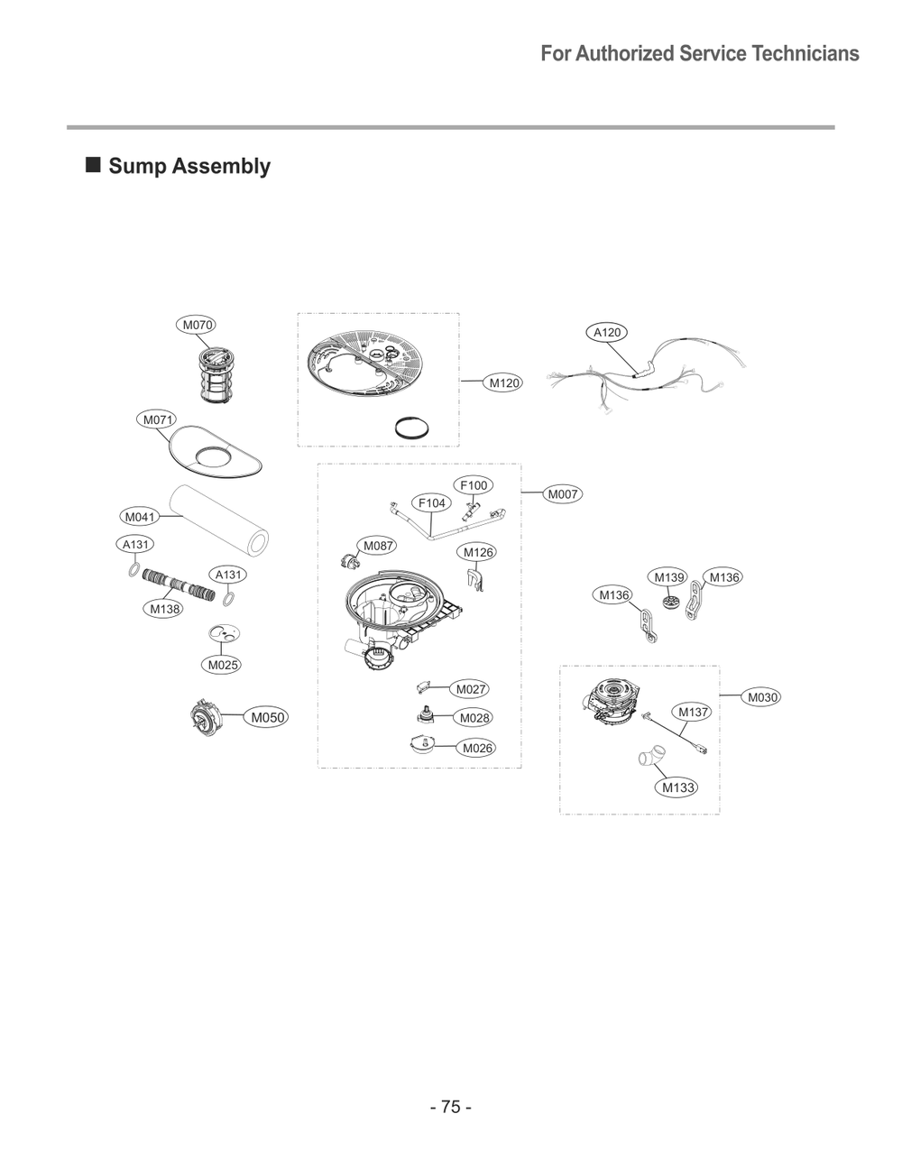 Sump Assembly Diagram and Parts List for SDWD24P3 AASESTA LG Dishwasher