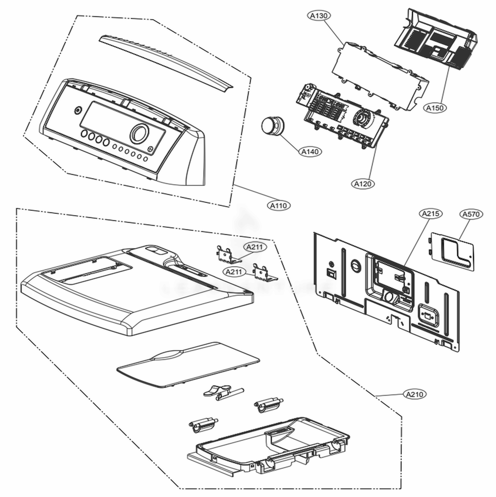 Control Panel And Plate Assembly Diagram and Parts List for DLEX5680V ASSEEUS LG Washer