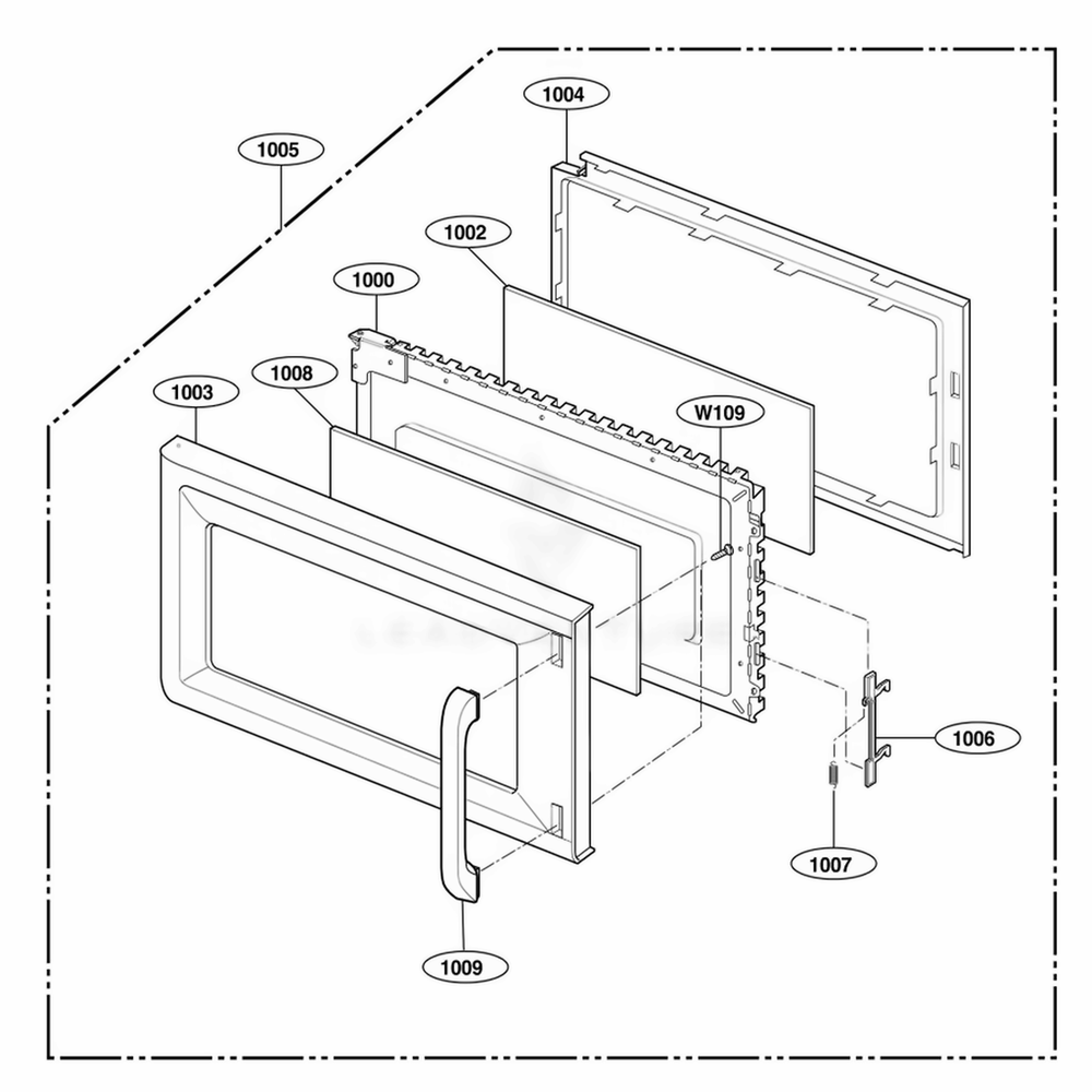 Door Parts Diagram and Parts List for JVM1542WF AWHEGEU LG Wall Oven