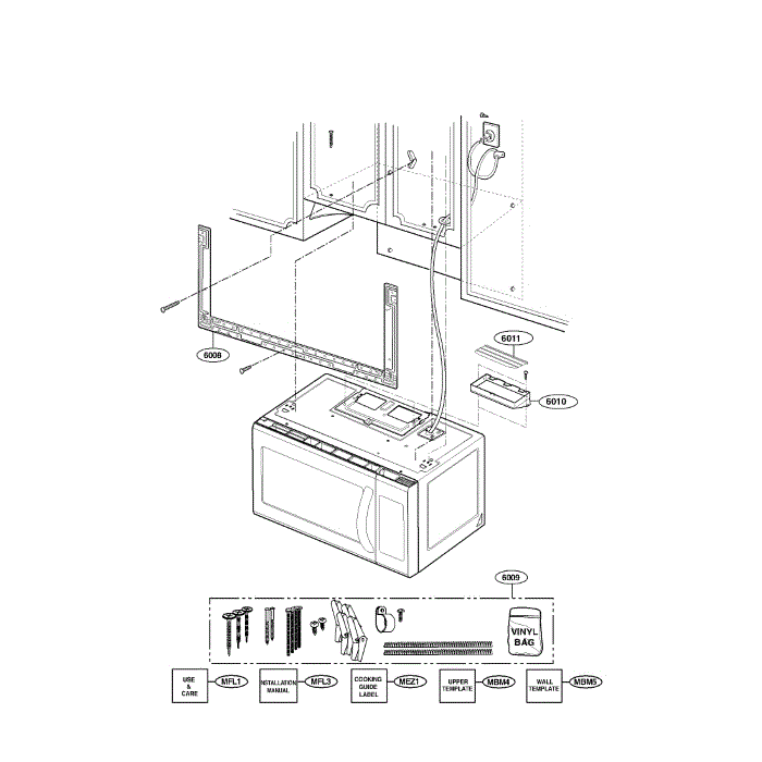 Installation Part Diagram and Parts List for LMV2015ST 00 LG Microwave Oven Combo