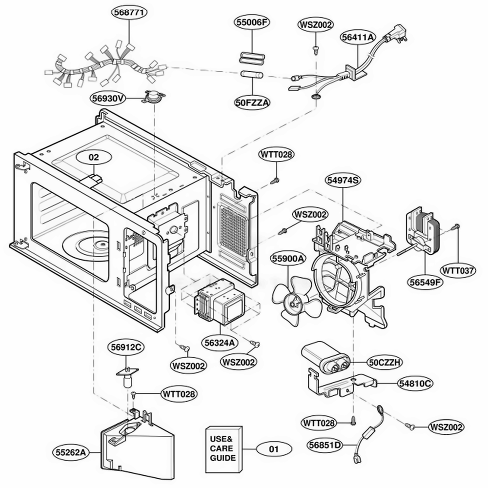 Interior Parts Diagram and Parts List for YMT2145SJQ0 AMWEWPC LG Range