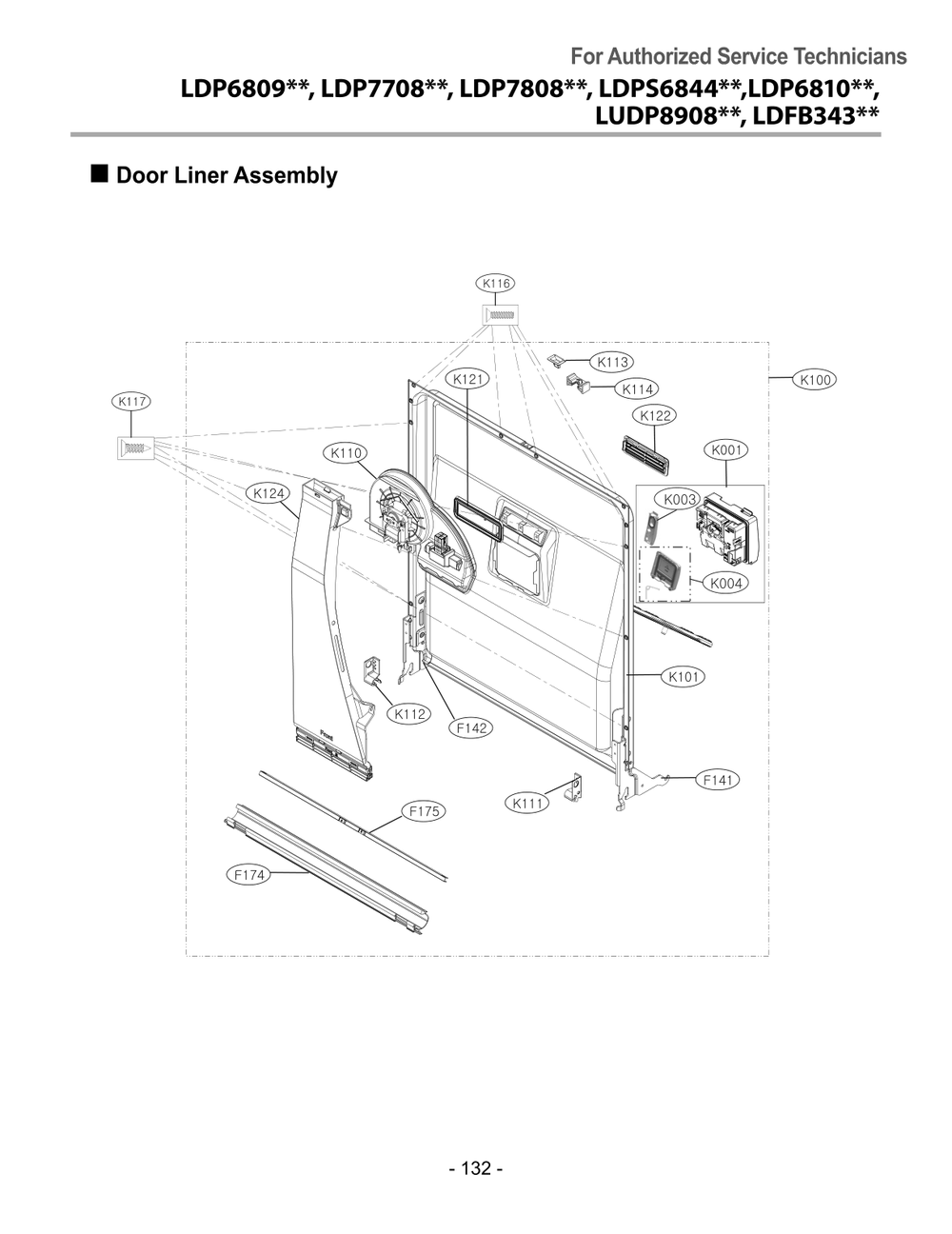Door Liner Assembly Diagram and Parts List for DUAG27HN ASTESNA LG Dishwasher
