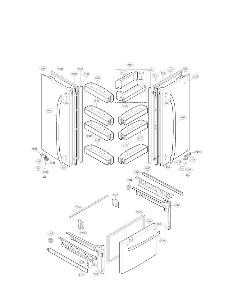 Door Parts Assembly Diagram and Parts List for LFC21770ST06  LG Refrigerator