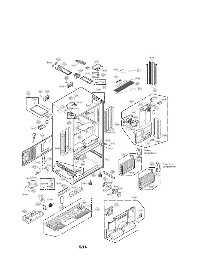 Case Parts Diagram and Parts List for LFX32945ST 00 LG Refrigerator