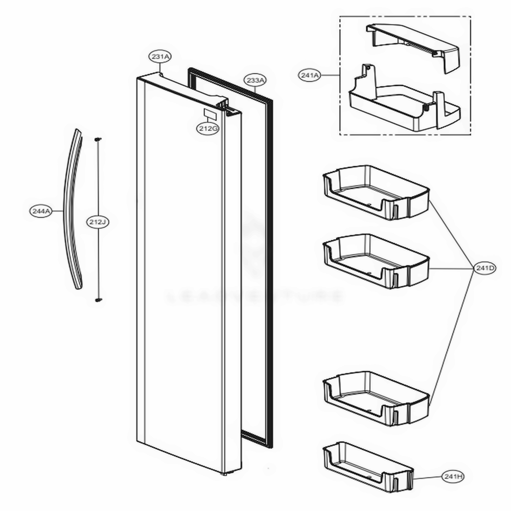 Refrigerator Compartment 1 Diagram and Parts List for LSXS26326S ASTCNA6 LG Refrigerator