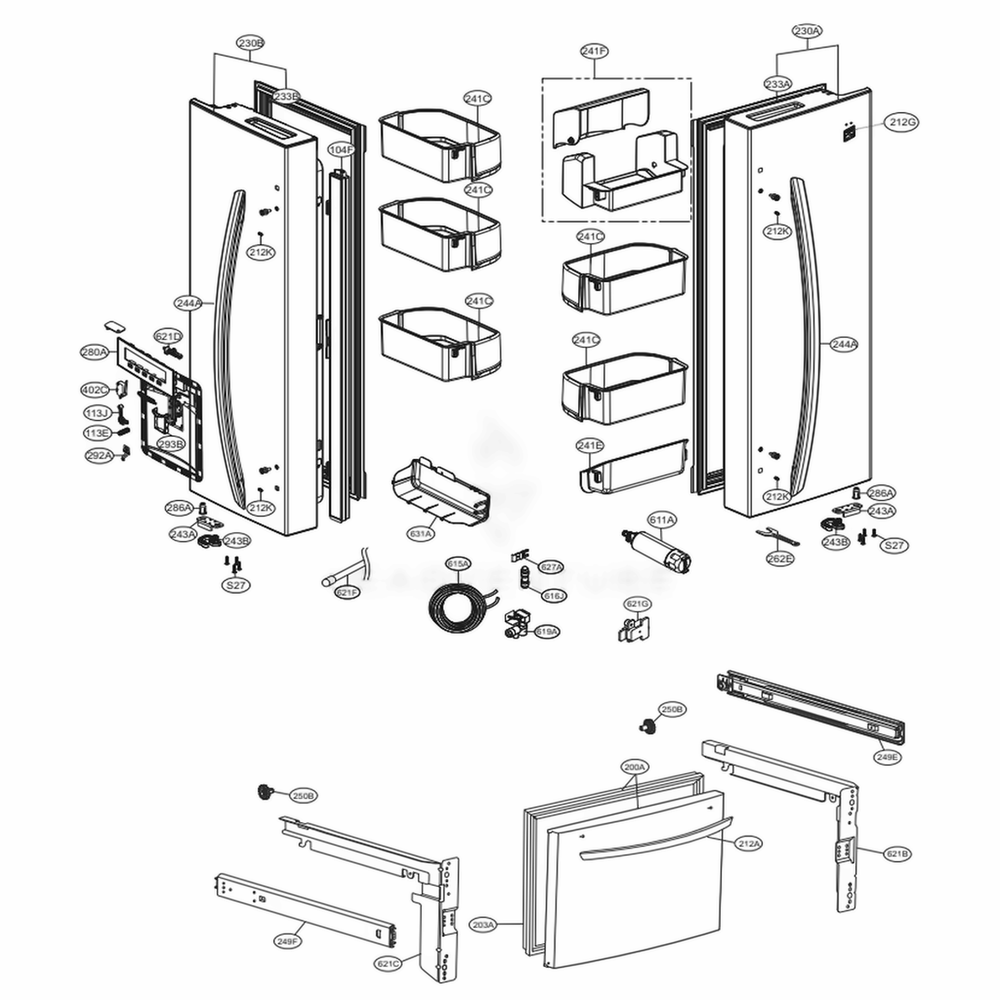 Door Parts Diagram and Parts List for 71322 ASWCSE1 LG Refrigerator
