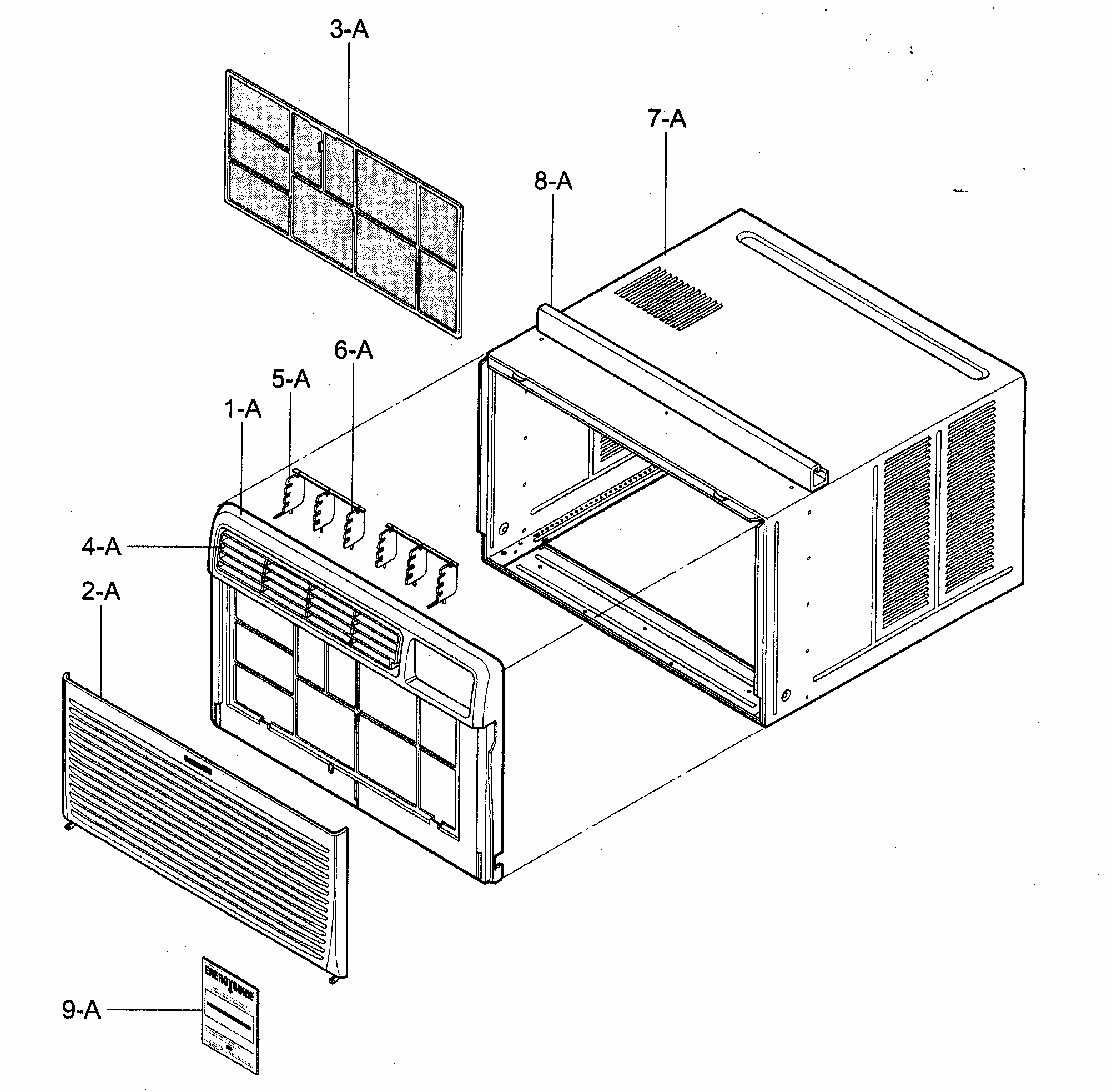 Cabinet/front Grille Assy Diagram and Parts List for 58075180500  Kenmore Air Conditioner